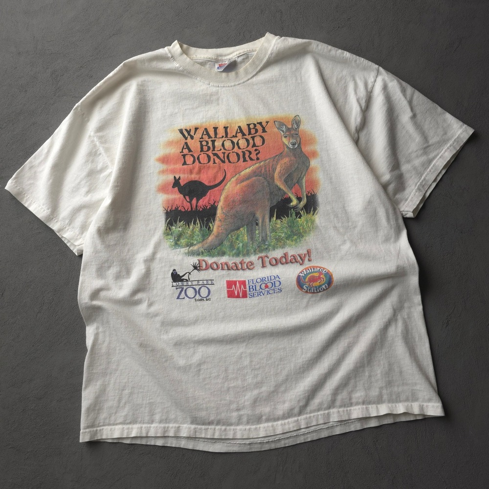 Vintage 90s Hanes White T-shirt XL Wallaby Blood Donor Lowry Park Zoo